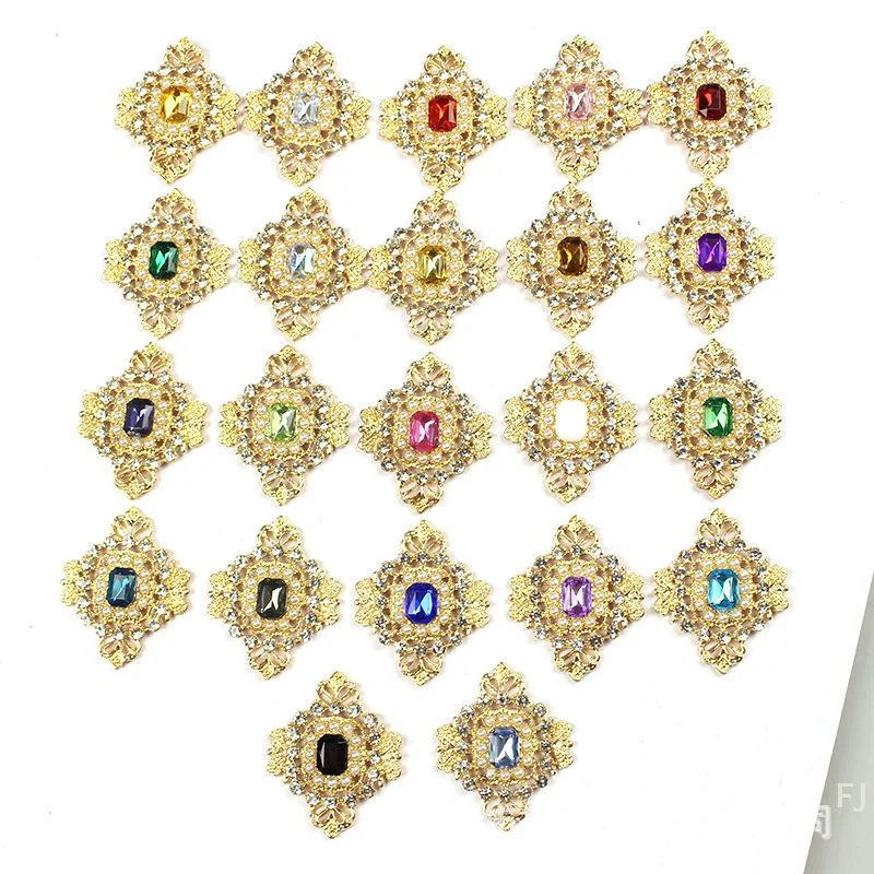 [YU] 5 szt. 27*33mm Stop Metalu Platerowany Złotem Guziki z Płaskim Tyłem Cyrkonie Perła Rękodzieło DIY Akcesoria Jubilerskie