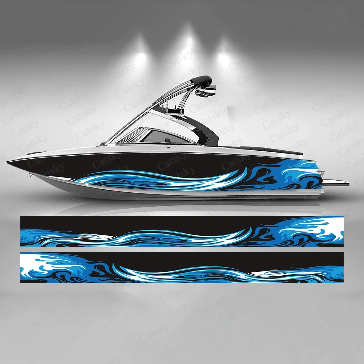 

Blue Waves Boat Sticker Fashion Custom Fish Boat-Sticker Vinyl Waterproof Boat Wrap Graphic Boat Wrap Decal