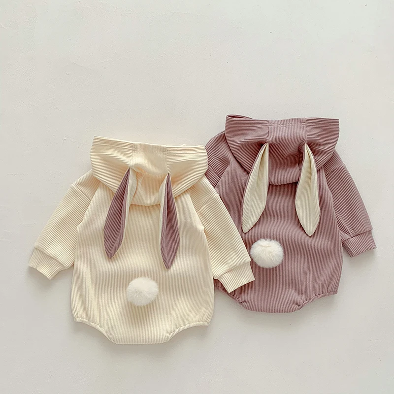 3 6 12 18 24 Months Baby Romper Cute Rabbit Ears Hooded Infant Girl Jumpsuit Spring Autumn Cotton Baby Boy Clothes Birthday Gift