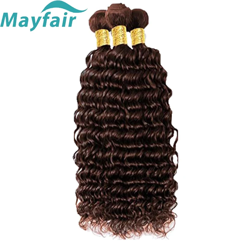 #4 Dark Brown Deep Wave Bundles 1/3PCS 100% Human Hair Bundles  Remy Hair Extensions For Women Brazilian Double Draw 18-32 Inche