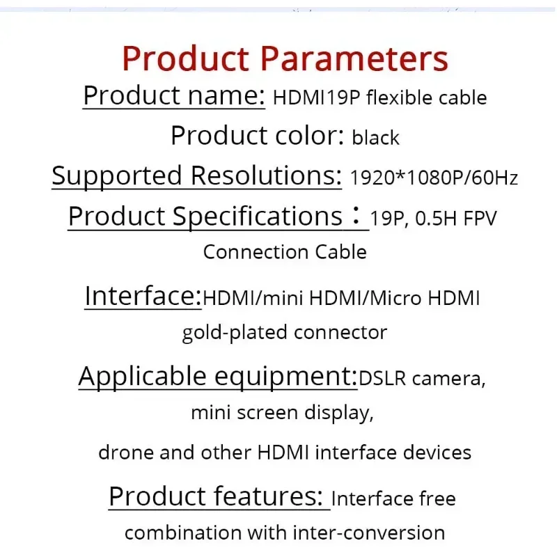 Ribbon Flat FPV HDTV Cable Micro-HDMI to Standard-HDMI 90 Degree Male Female Adapter 5cm-100cm FPC 20pin FFC Flexible Soft Cable
