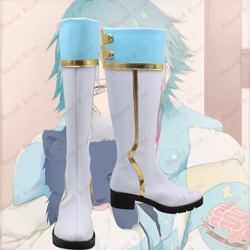 

Dramatical Murder DMMD Seragaki Aoba Cosplay Costume Shoes White Blue Handmade Faux Leather Boots