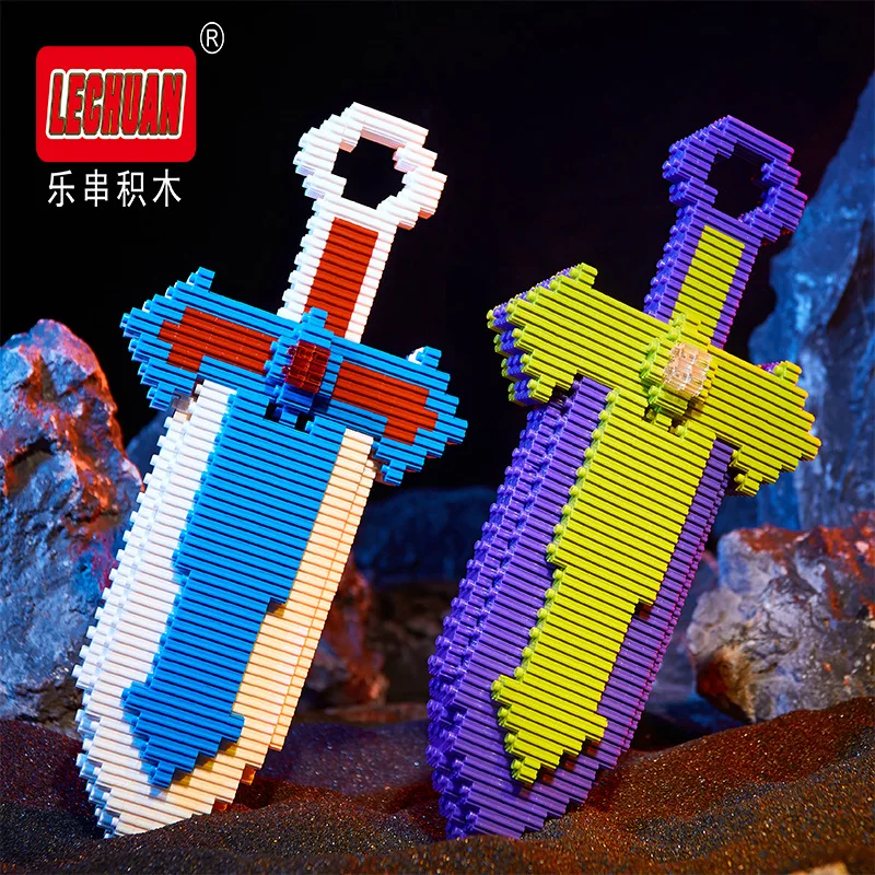 Cartoon Anime Game Sword Magic Building Blocks Demon Slayer One Piece Figures Mini Connection Bricks Genshin Impact Knife Toys