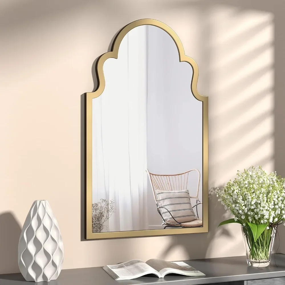 

Metal-Frame Accent Wall Mirror - Decorative Mirror Gold Vanity Wall Mounted Mirror for Bathroom Living Room Bedroom 35.5×21.7 In