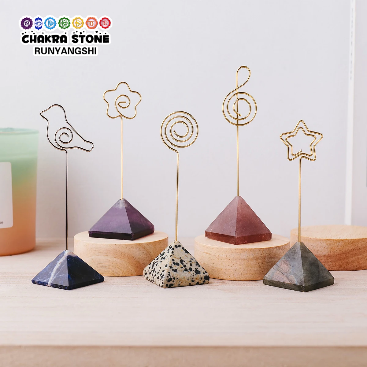 1PC Natural Crystal Pyramid Message Card Holder, Heart & Music Note Design Memo Clip Ornament
