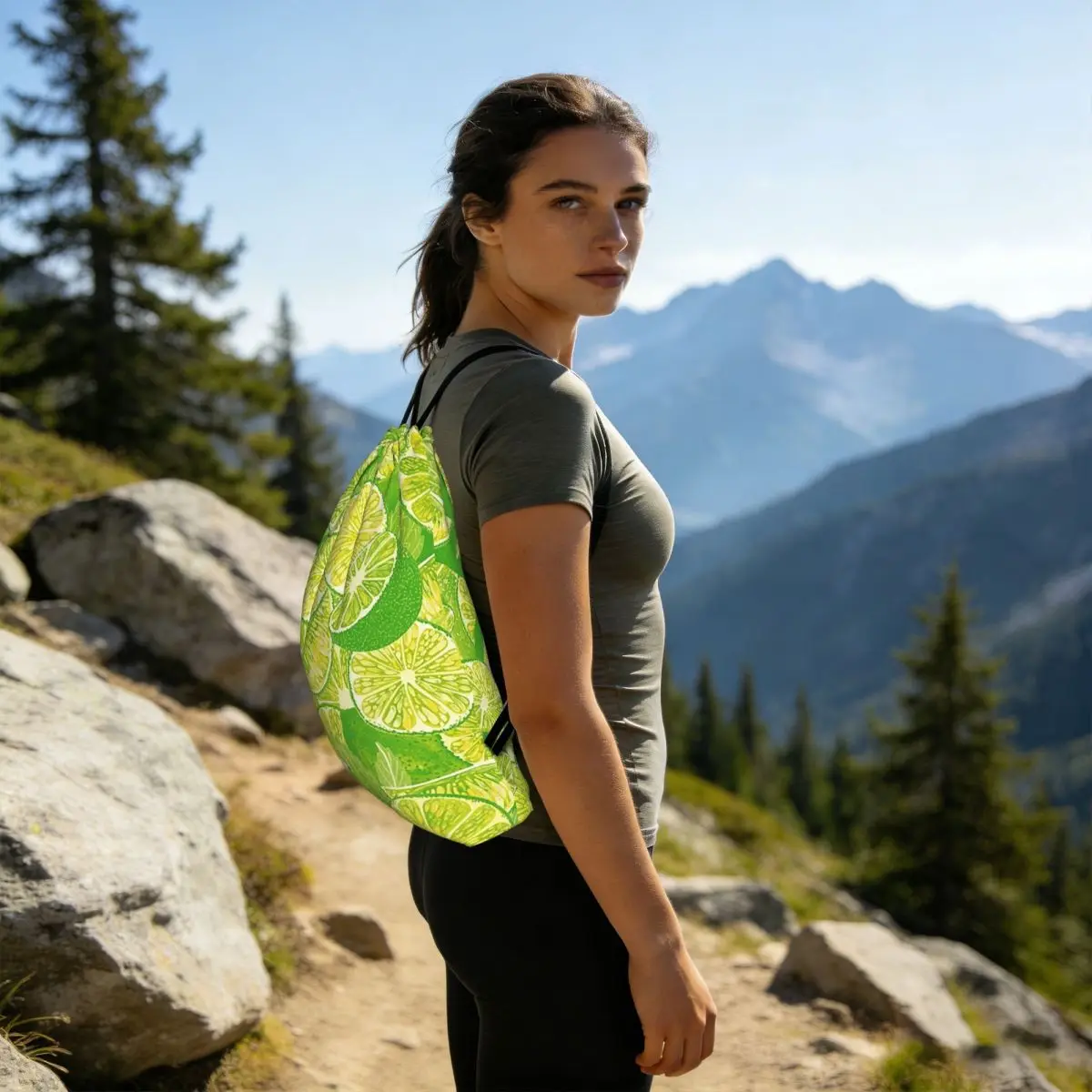 Green Lemon Pattern Backpacks Fashion Drawstring Bags Shoes Bag Book Bags for Man Woman Students