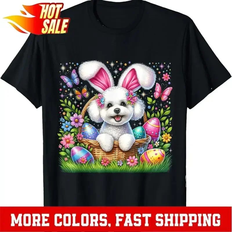 Cute Bunny Bichon Frise Dog Easter Eggs Basket Day T Shirt