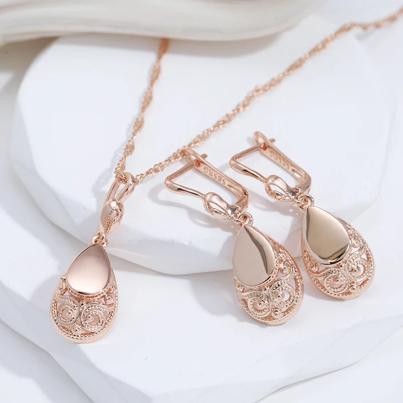 SYOUJYO Luxury Retro Water Drop Pendant Women\'s Earrings 585 Rose Gold Color Daily Fashion Multipurpose Exquisite Jewelry