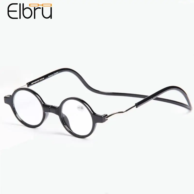 Elbru Magnetic Reading Glasses Men Women Hang Neck Magnetic Round Presbyopia Glasses Reading Eyeglasses Diopters +1+2+3+4 Gafas