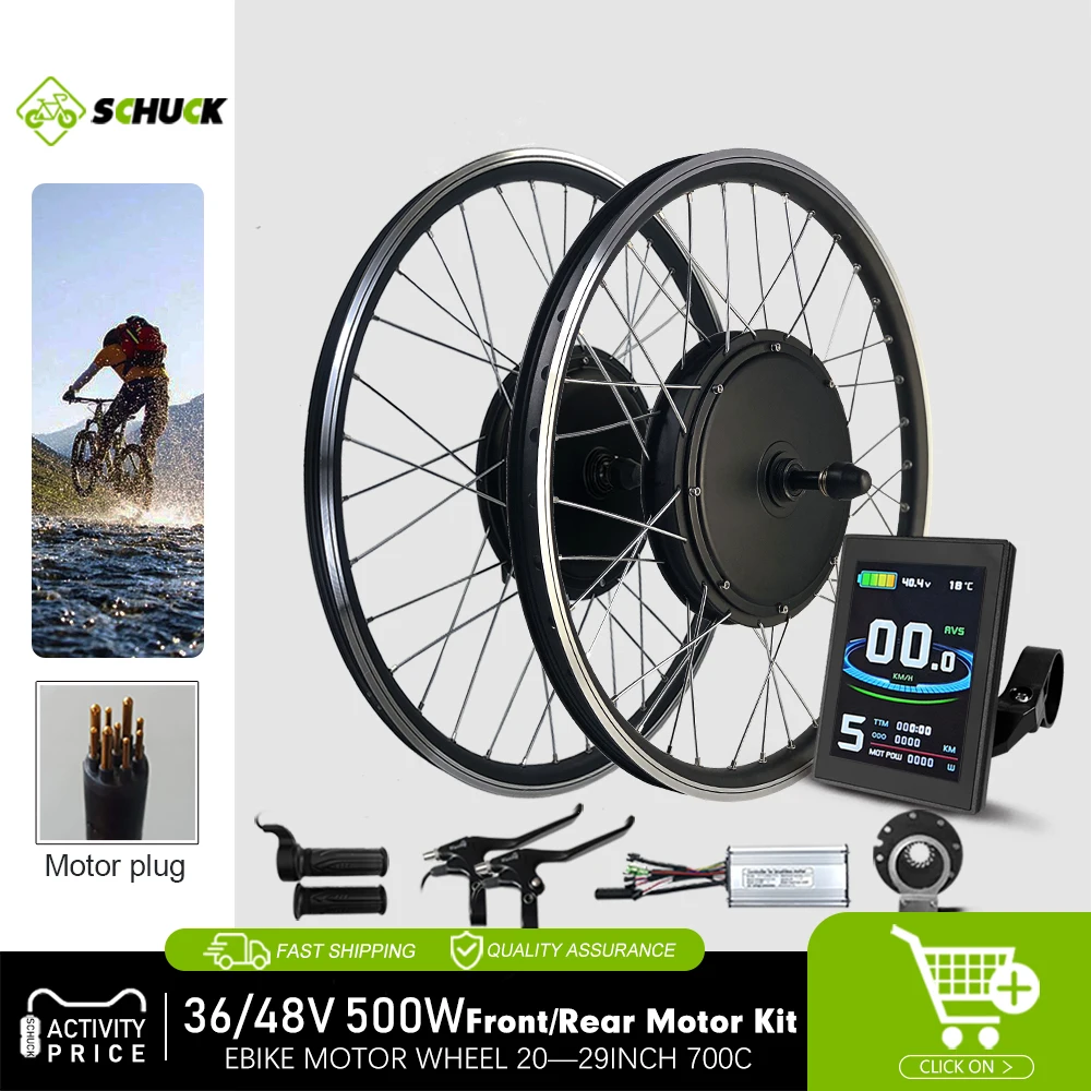 Electric Bike Conversion Kit 36V48V 500W Brushless Gearless Front Hub Motor Wheel For eBIKE Conversion Kit 20-29 Inch 700C