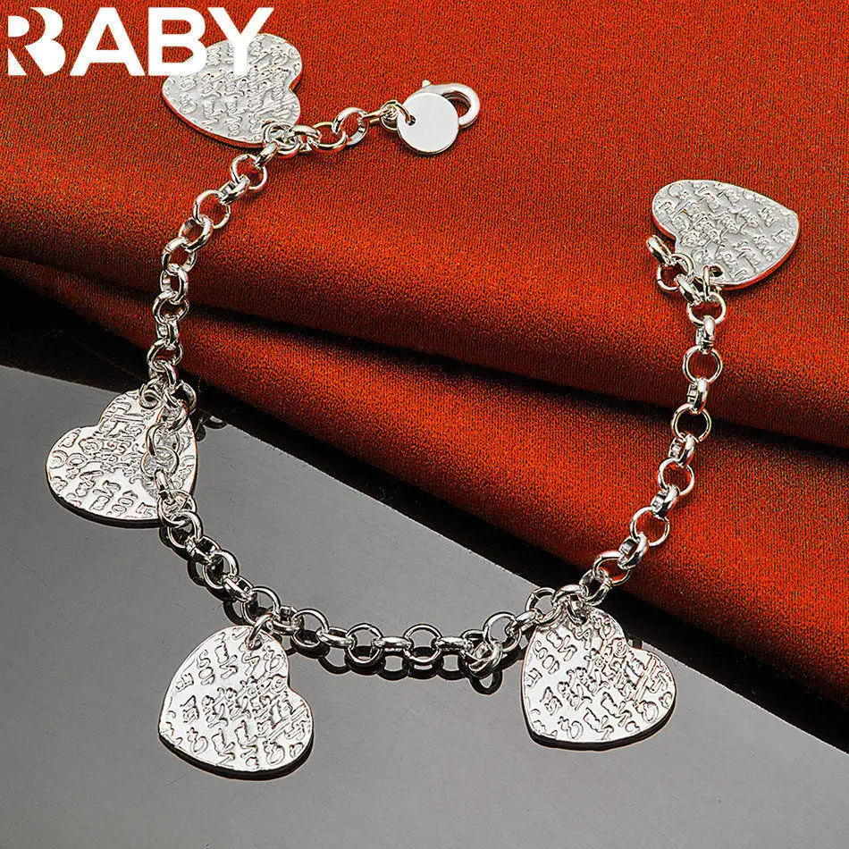 

URBABY 925 Sterling Silver Multi Heart Engraved Bracelet For Men's And Women's Fashion Jewelry Valentine's Day Gifts