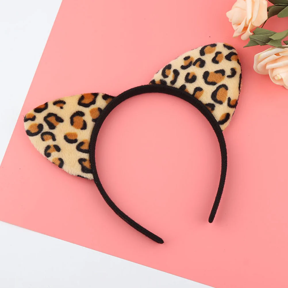 Traje ornamento fones de ouvido bandana estampado orelhas de gato leopardo impressão tecido amarelo festival hairband