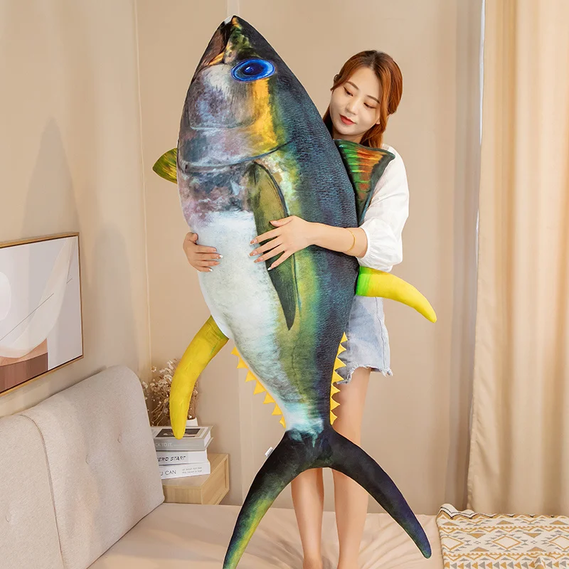 125CM 3D Simulation Tuna Fish Plush Toys Stuffed Soft Animal Fish Plush Pillow Creative Sofa Pillow Cushion Kids Gift Home Decor