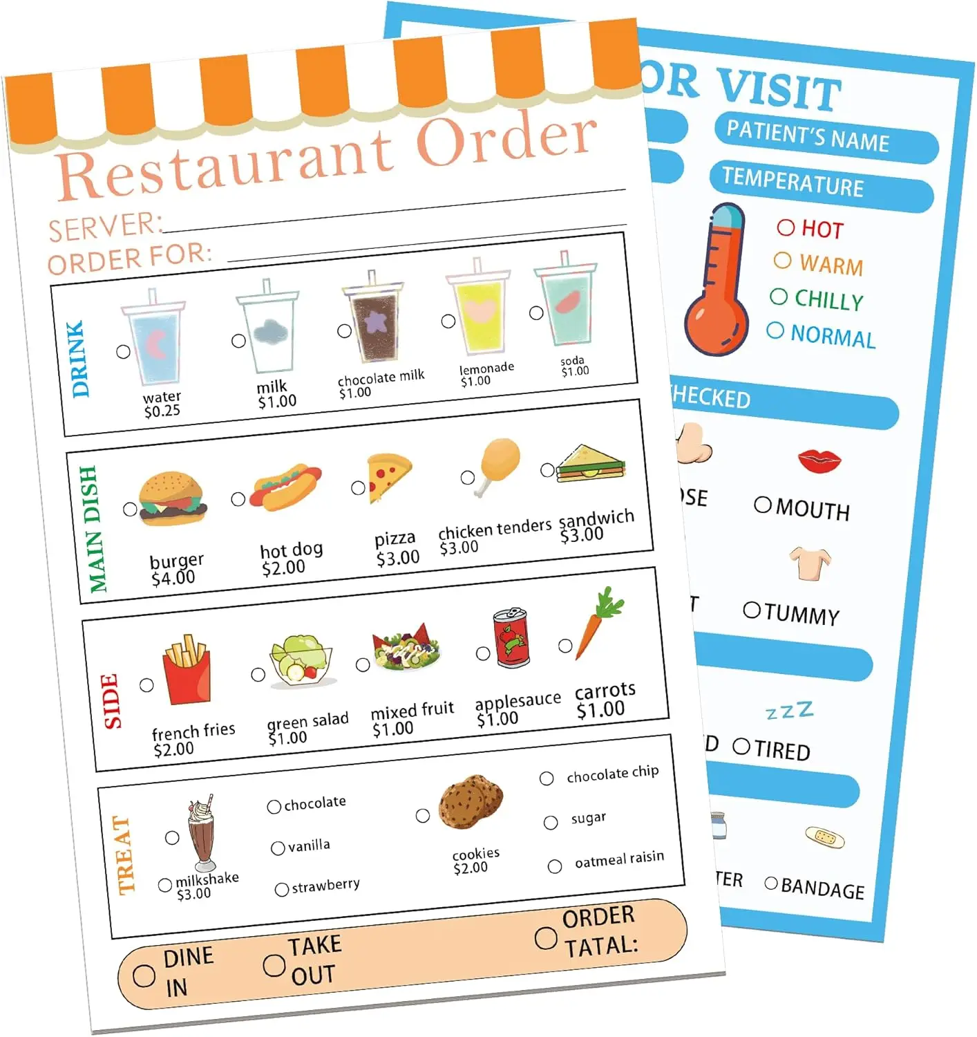 Play Notepads Playtime Notepads 50 Pages Order - Taking Restaurant Doctor Visit Notepad Guest Check Server Notepad Receipt