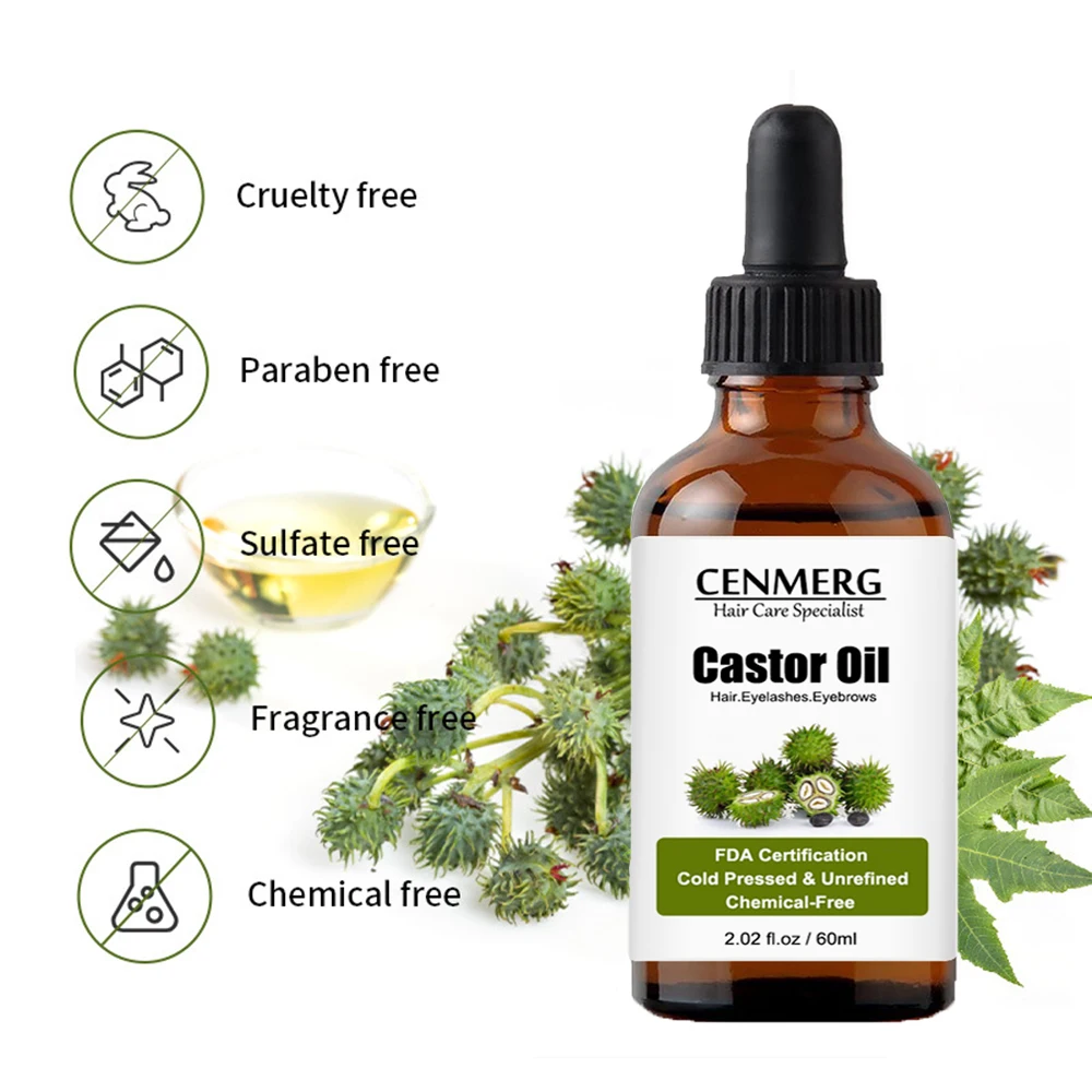 Organic Castor Oil 2.02fl.oz(60ml) 100%Pure Cold Pressed Castor Oil Hair Essential Oils Essence for Eyelashes/Eyebrows