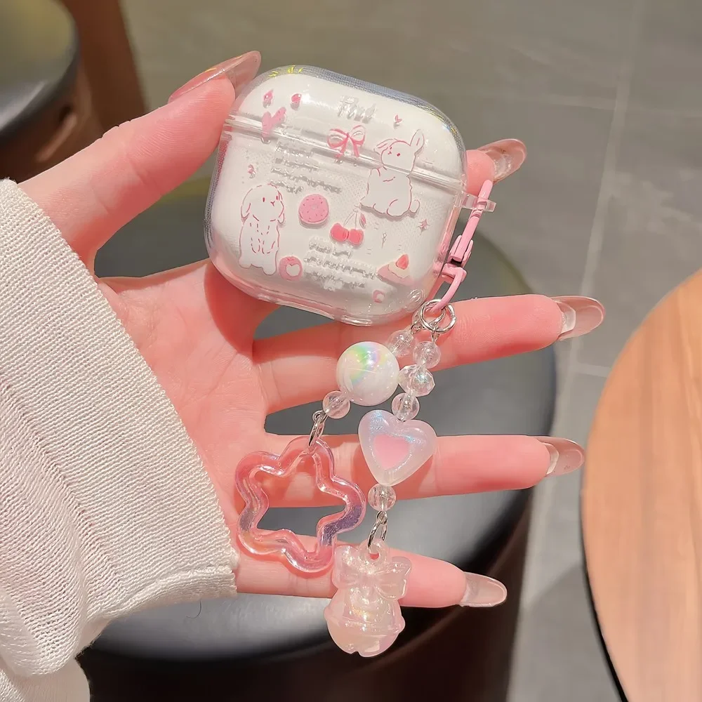 

Case For Airpods Pro3 Cover Lovely Bow Cherry Rabbit Wireless Earphone Protective Shell For AirPods 4 3 2 1 case with Pendant