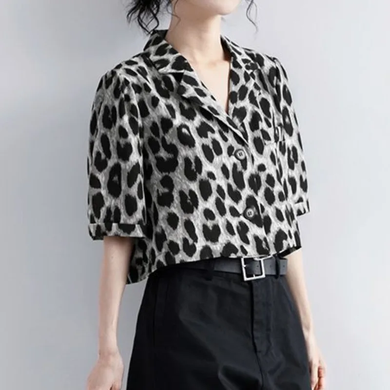 Short-sleeved Shirts Women Leopard Printed Chic Popular All-match Korean Fashion High Street Loose Fit Harajuku Trendy Summer