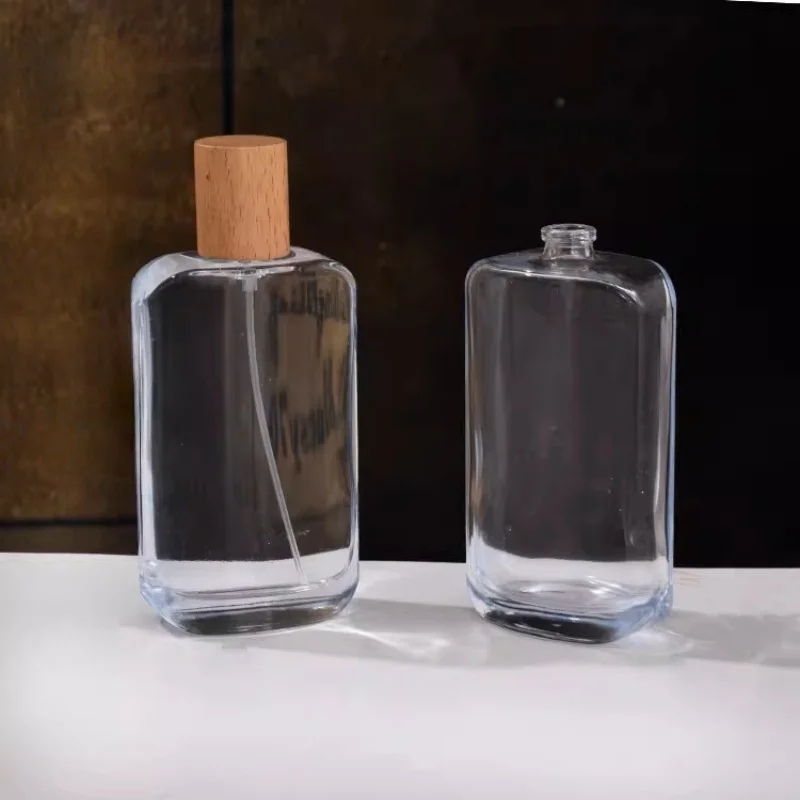 

5pcs100ml Premium Light Blue Glass Perfume Bottle Wood Lid Empty Spray Bottle With Crimp Nick Bayonet Perfume Bottle Atomizer