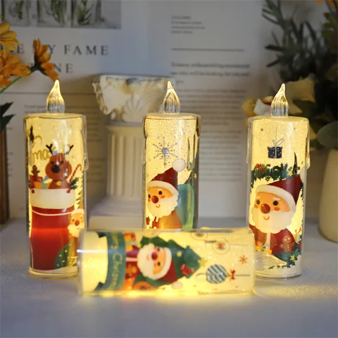 4pcs LED Crystal Transparent Candle Electronic Candle Light Christmas Atmosphere Light Children's Gift Bedroom Nightlight