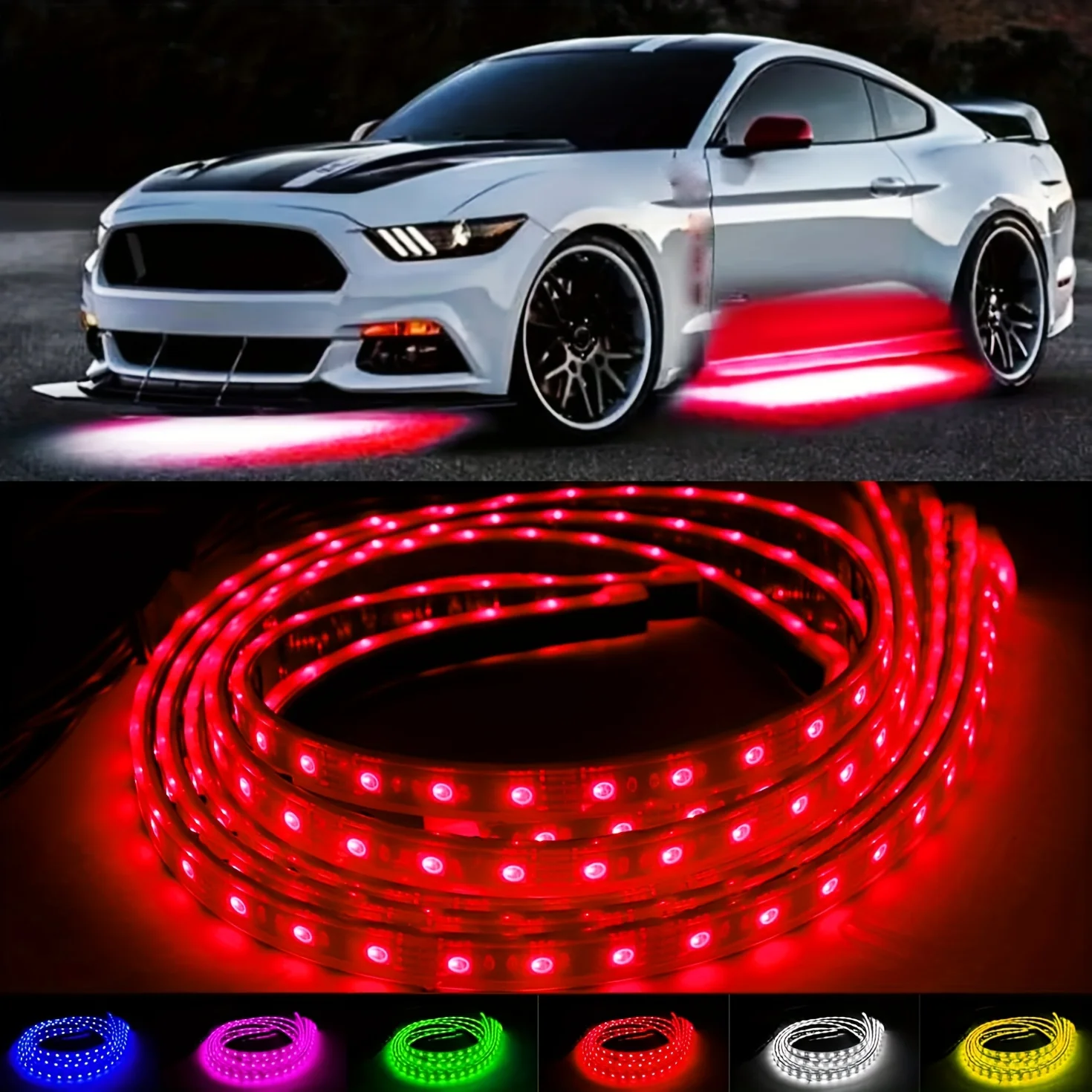 

4 Pcs RGBIC Dream Color Underglow Car Lights with 16 Million Colors, 213 Scene Modes, App, 4 Key Remote Control, and 8 Music Mod