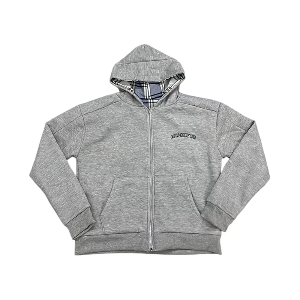 New autumn and winter double-sided plaid texture sports casual long sleeved hooded sweatshirt