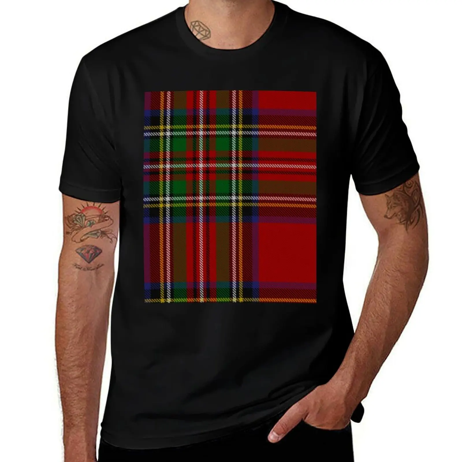 Royal Stewart Tartan Clan Plaid Red Green Blue T-Shirt No Iron Casual Short Sleeve Top T-Shirt