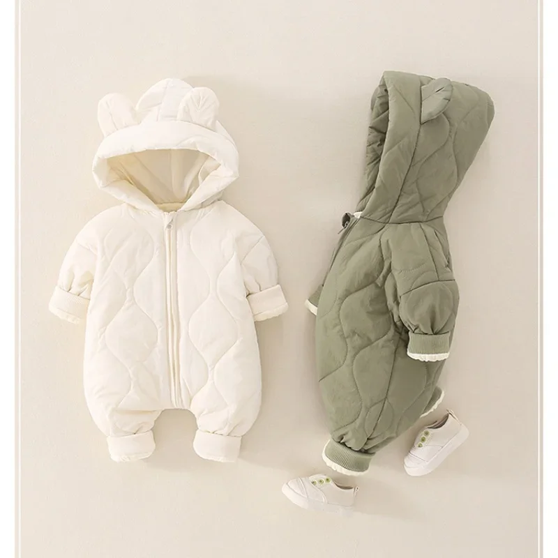 Ropa de bebé recién nacido de 0 a 3 años, pelele acolchado grueso con orejas de oso y capucha, mono cálido de invierno de Color caramelo, prendas de vestir exteriores