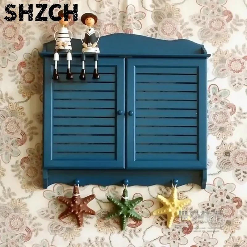 Mediterranean Style Wood Shutter Electrical Box Cover Decorative Concealer for Circuit Breaker Panel in Living Room Wal/l Mounte