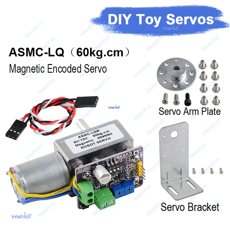High Torque Servo 60kg 360 Degree Magnetic Encoder Worm Gear Reduction Power Off Self-locking Servo for Robot Arm Valve ASMC-LQB