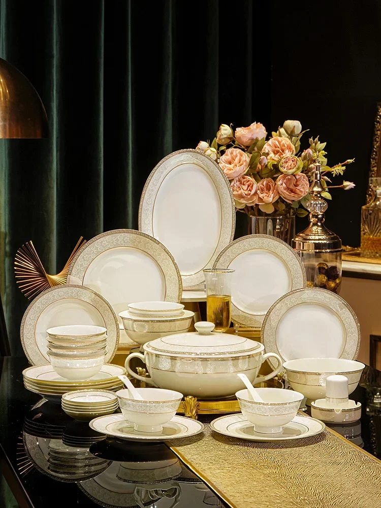 Household high-end light luxury high-end new bone china tableware housewarming new ceramic dishes