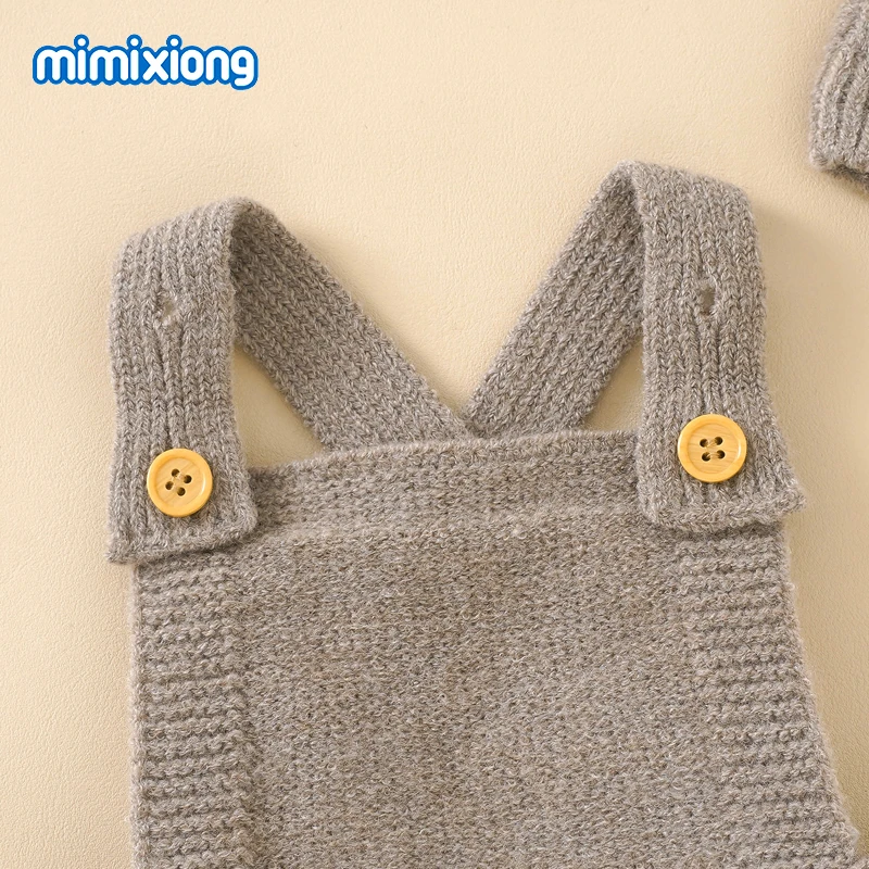 Newborn Baby Rompers Hats Clothes Autumn Solid Knitted Boys Girls Sleeveless Jumpsuits Caps Outfit 0-18m Toddler Infant Playsuit