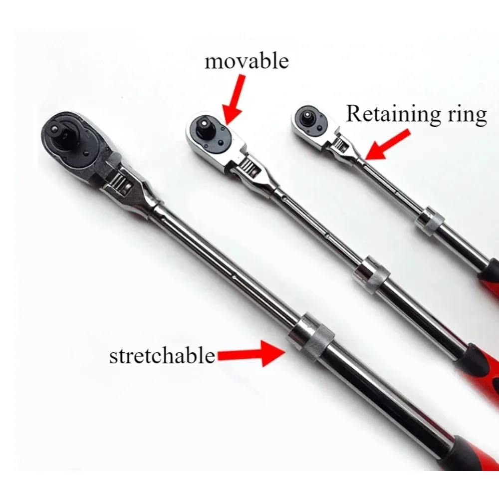 72 Tooth Telescopic Ratchet Wrench, 1/4, 1/2, 3/8, Automatic Quick Release, Adjustable 90 Degree Handle, Ratchet Wrench