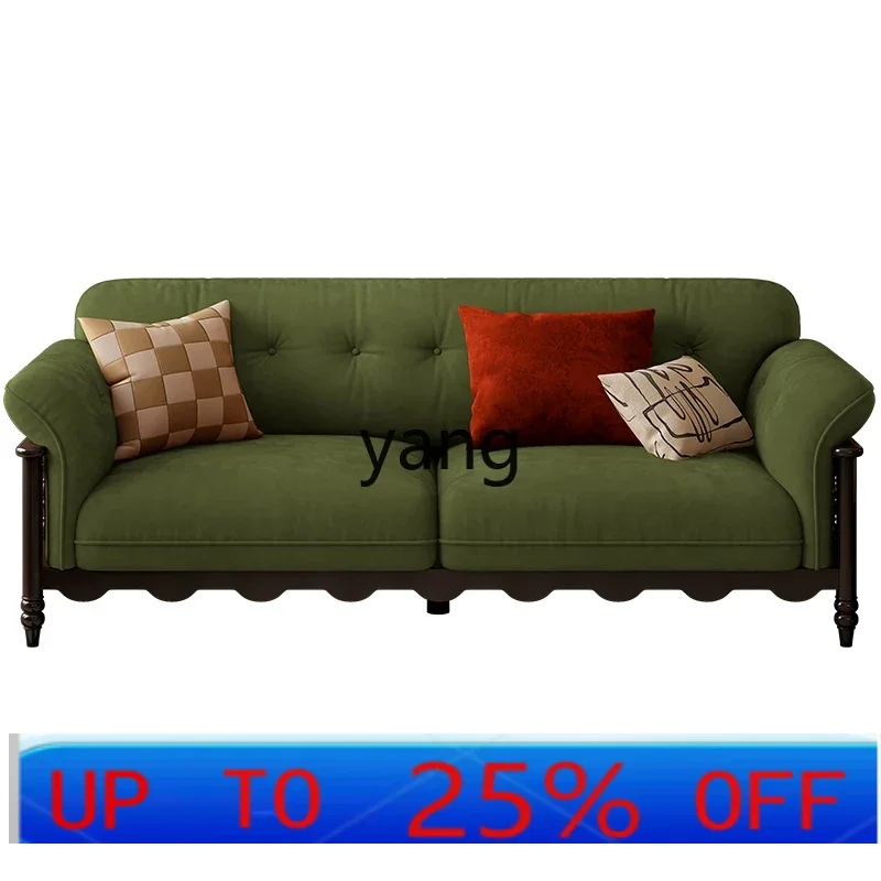 

LTT solid wood sofa green straight row sofa retro fabric high-footed sofa