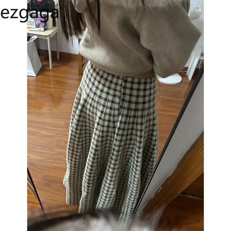 

Kimutomo Skirts Women Autumn Winter Fashion Plaid High Waist Temperament French Style Chic Long Skirt Female Casual Sweet