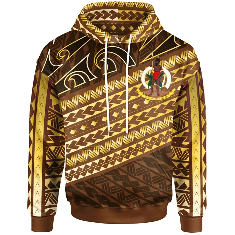 3D Epi Seal Of Vanuatu Polynesian Patterns Printing Hoodies For Men Vanuatu Coat Of Arms Graphic Hooded Sweatshirts Vintage Tops