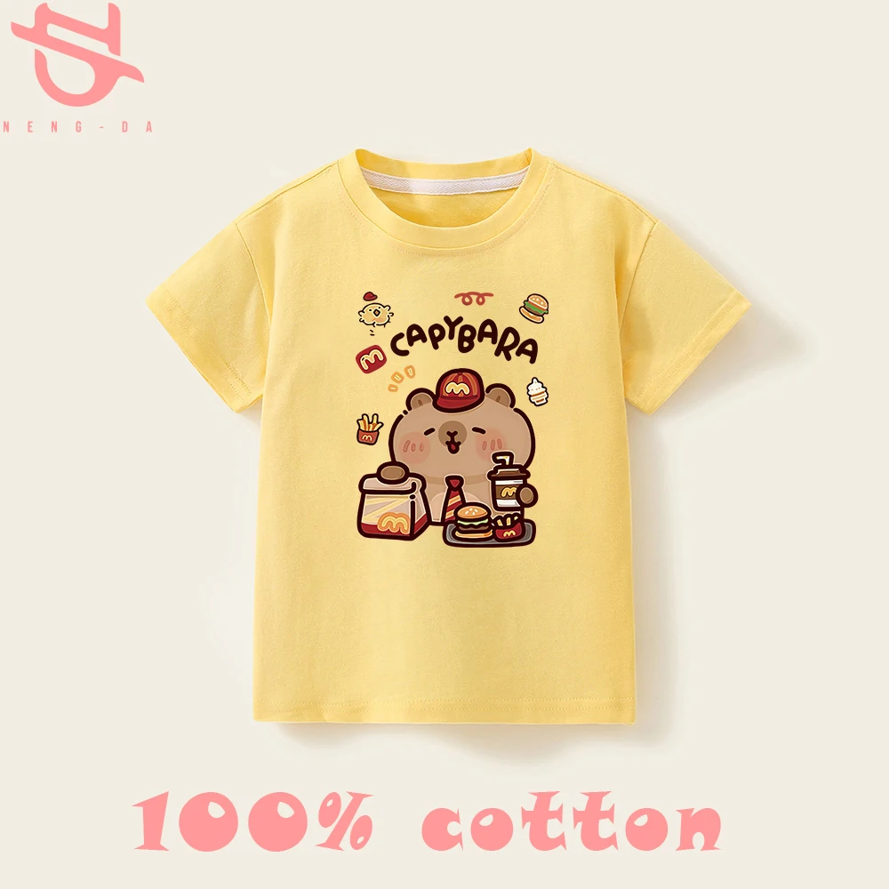 7 8 9 10 11 12T تي شيرت للأولاد 100% قطن بنات بنين تي شيرت رياضي قابل للتنفس تي شيرت كارتوني مطبوع وردي تي شيرت جديد 2025