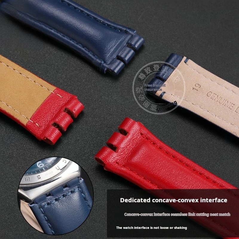 Correa de reloj de cuero genuino de alta calidad de 17mm y 19mm para hombre y mujer, compatible con Swatch YCS YAS YGS, con hebilla de metal 4