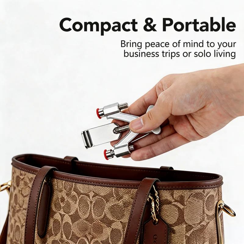 Portable Stainless Steel Door Lock, Additional Privacy Security Lock for Travel Hotel Home Bedroom Apartment Interior Door