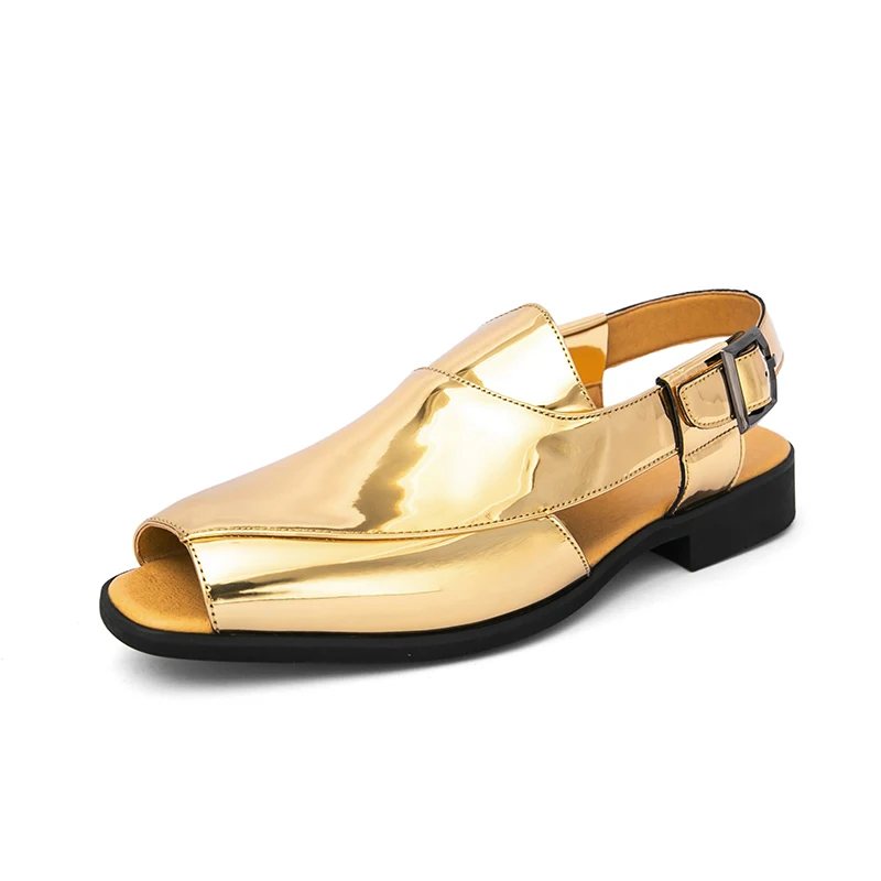 

Роскошные золотые и серебряные дизайнерские сандалии для мужчин, повседневные кожаные туфли, пляжные сандалии с открытым носком, мужские сандалии.