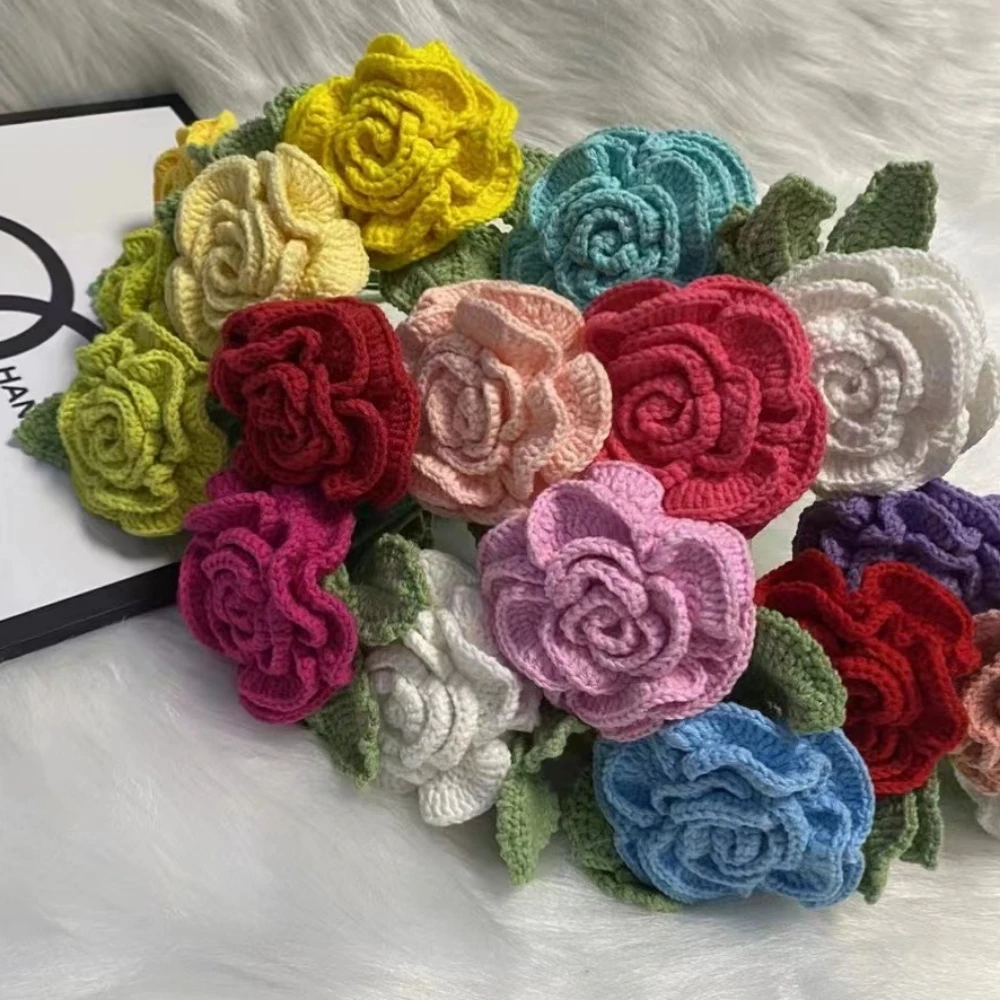 5 Branches Mixed Roses Artificial Flowers Wedding Party Bouquet DIY Flowers Knitting Artificial Roses Home Decoration