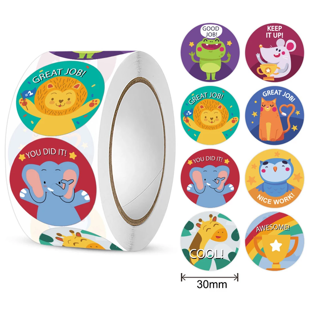 100-500 Stuks Leuke Beloning Stickers Voor Kids1Inch Motivatie Stickers Voor School Leraren Moedigen Studenten Dier Etiketten sticker