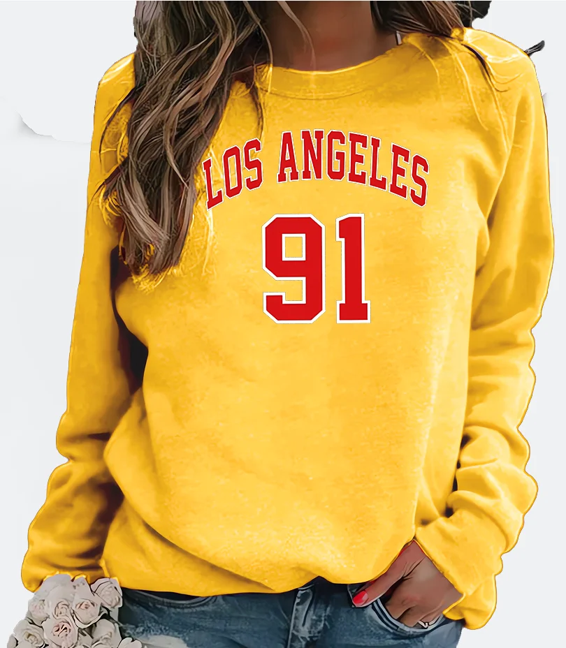 Feminino europeu los angeles carta impressa moletom com capuz tripulação-pescoço streetwear moletom estético rua moda casual outerwear