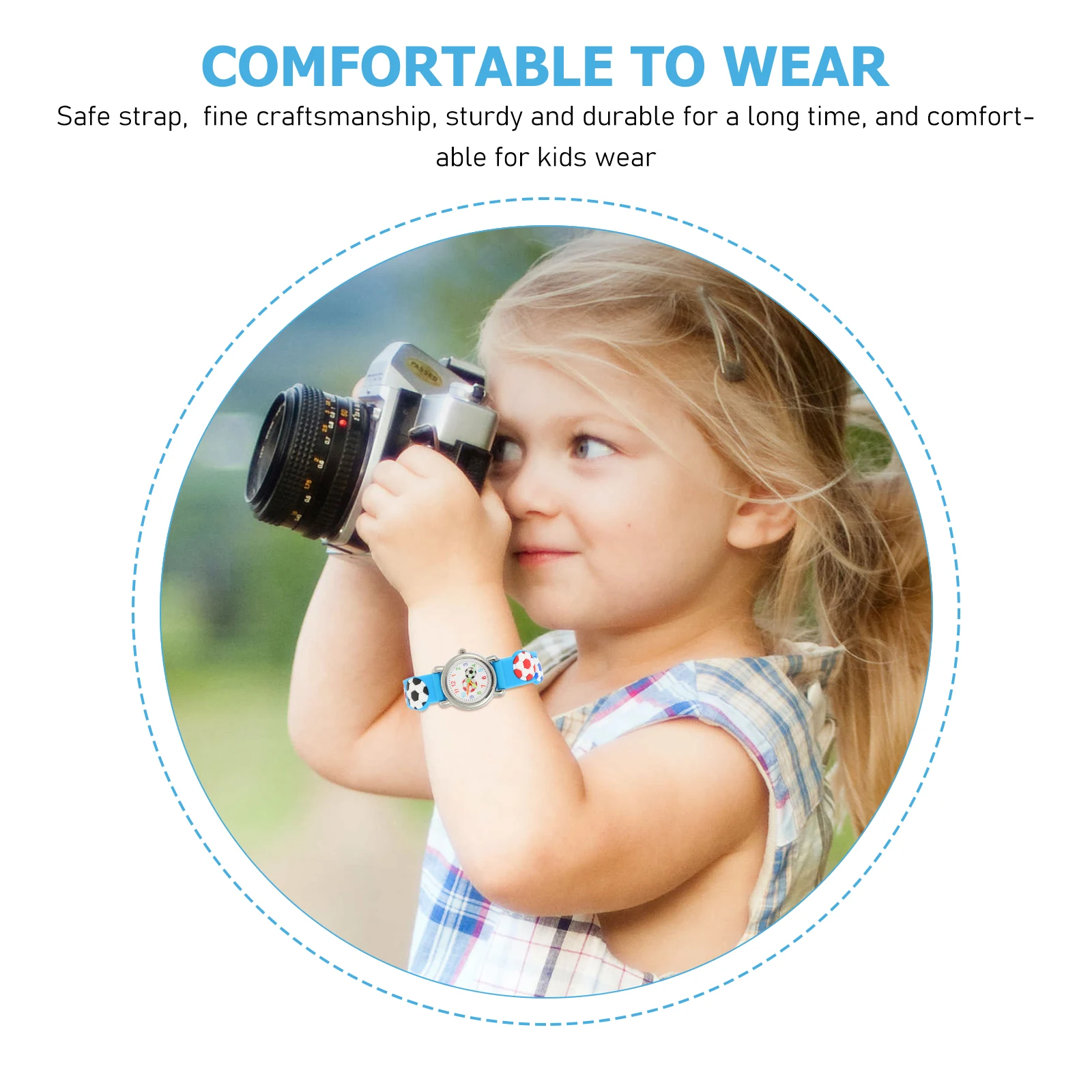 Football Pattern Kids Watch Stainless Steel Plastic Soccer Ball Wrist Time Learning Durable Design Childrens Cartoon