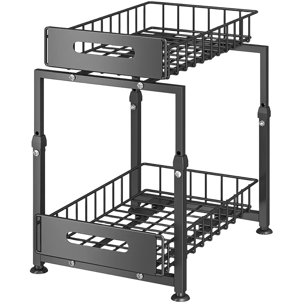 1 Set Shelf Adjustable Length From 41cm-49cm Adjustable Under Sink Organizer Pull Out Cabinet Storage Basket With Multi Layer