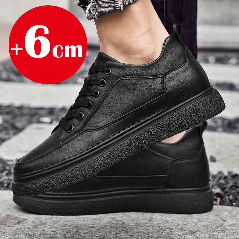 HOT New Man Lift Cowhide Sneakers Booster Genuine Leather Elevator Shoes Men Height Increase Insole 6cm Designer  Taller Male