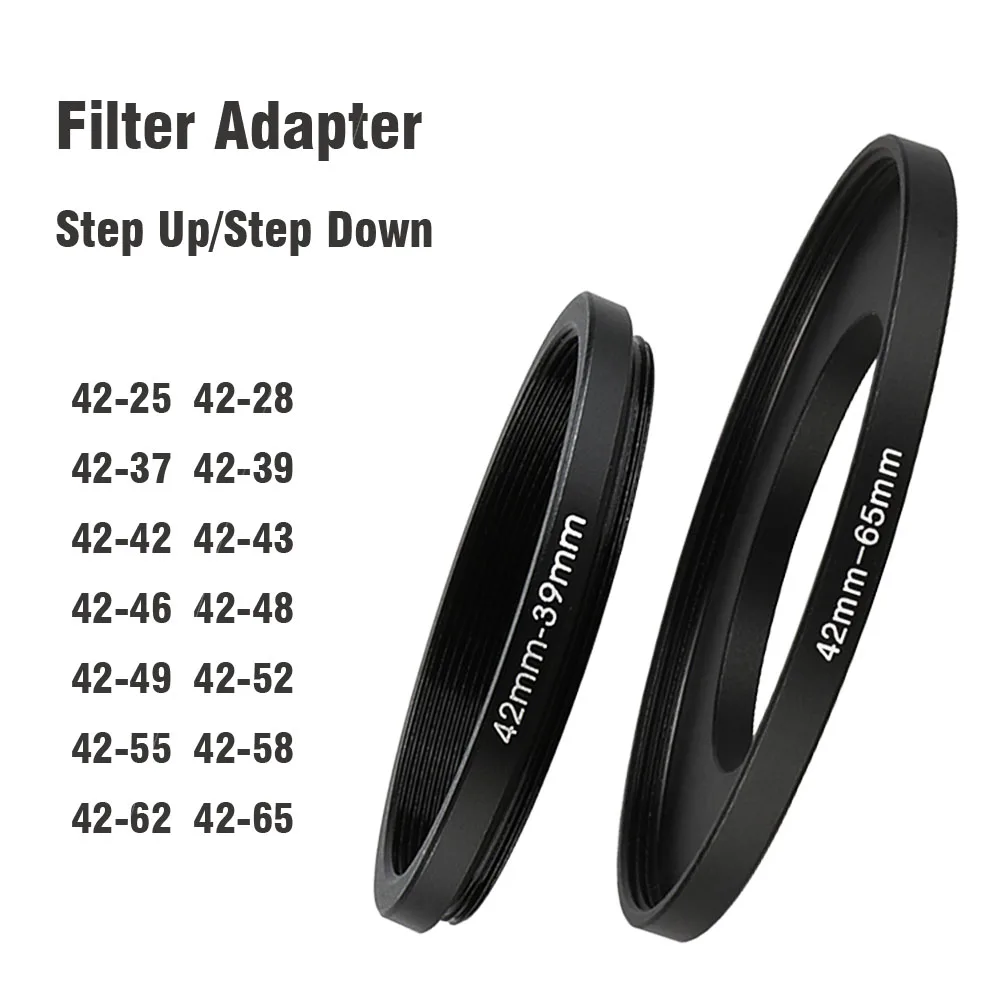 Camera Lens Filter Adapter Ring Step Up / Down Ring Metal 42 mm - 25 37 39 43 46 49 52 55 58 62 mm for UV ND CPL Lens Hood etc.