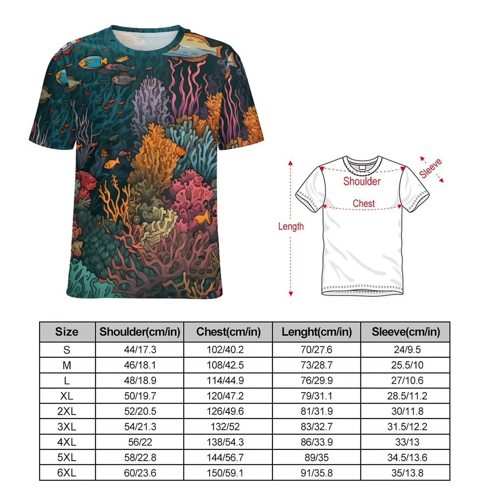 Tropical Marine T-Shirt O Neck Coral Reef Print Oversize T Shirts Short Sleeve Simple Tees Woman Beach Retro Design Clothes