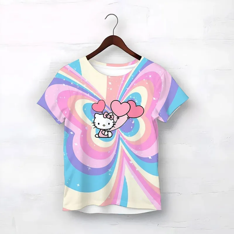مرحبا كيتي وصديق الكرتون المطبوعة تي شيرت الصيف ملابس الأطفال س الرقبة 2 إلى 8 سنوات الاطفال الحيوان الفتيان قصيرة الأكمام بلايز