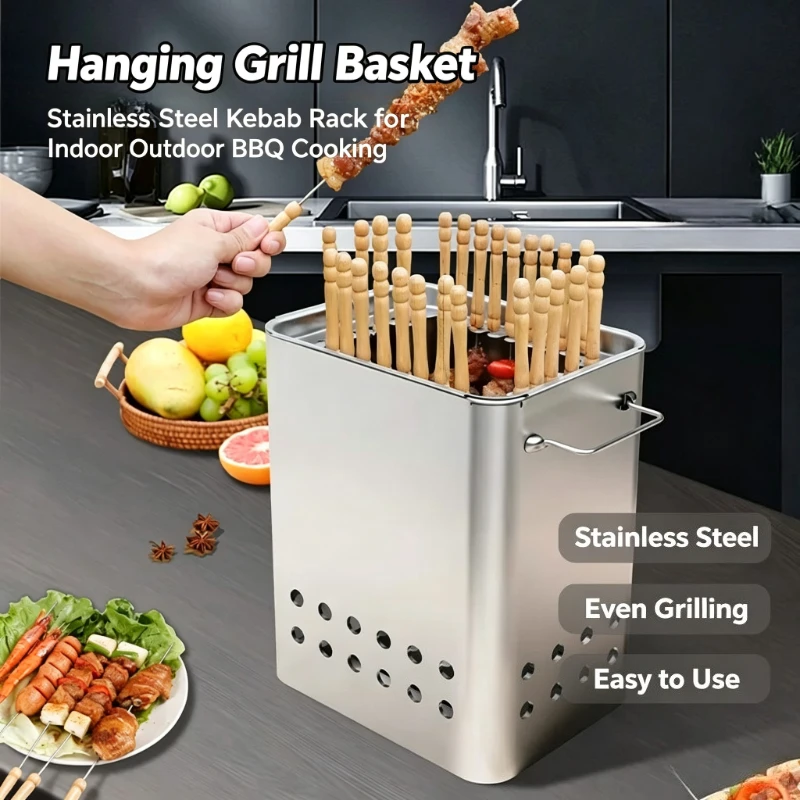 Stainless Steel Charcoal BBQ Stove Smokeless Hanging Barbecue Grill for Home Backyard Outdoor Camping Use Portable Grill