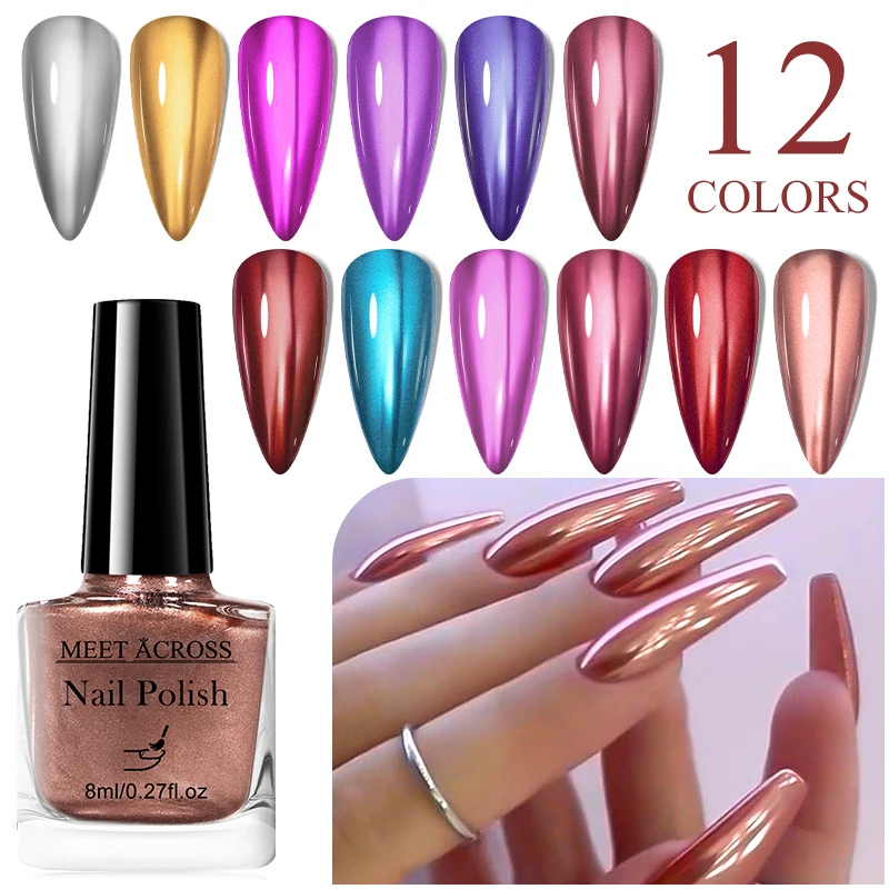 8ml Metallic Nail Polish Mirror Effect Fast Drying Long-Lasting Nails Art Polish DIY No Need Lamp Cure Manicure Nail Supplies